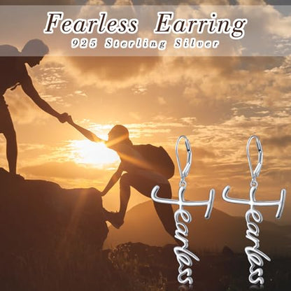 925 Sterling Silver Infinity Love of God Simple Dainty Faith Cross Dangle Earrings Religious Gift for Women - color: Fearless