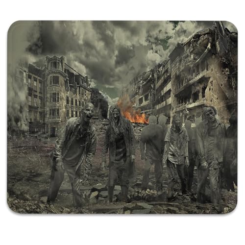 Zombie Apocalypse Ruined City Mouse Pad, Horror Halloween Dark Desk Mat - color: Color_DE0012XX