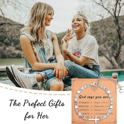 Christian Gifts for Women Girls, Religious Cross Bracelet - color: God says you are unique...