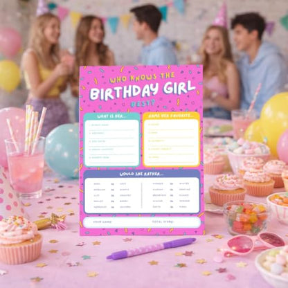 Markt Who Knows The Birthday Girl Best, Birthday Party Games for Kids Party Games, Game Supplies and Activities for Teens, Boys or Girls (Pink) - color: Who Knows the Birthday Girl Best
