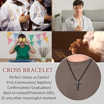 EPIRORA Cross Necklace for Men Boys, First Communion Baptism Confirmation Easter Gifts for Teens Boys, 316L Stainless Steel Chain Cross American Flag Religious Christian Jewelry Gifts, 22+2 Inches - style: Frist.Communion