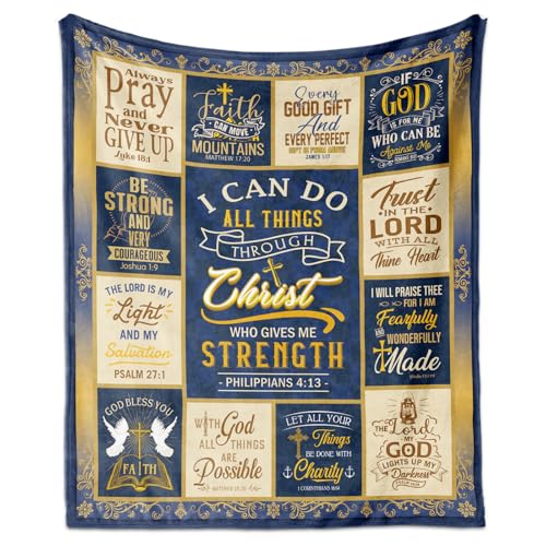 Christian Bible Verse Gift Blanket 60"x50" Spiritual Gift for Men - color: Blue-christian