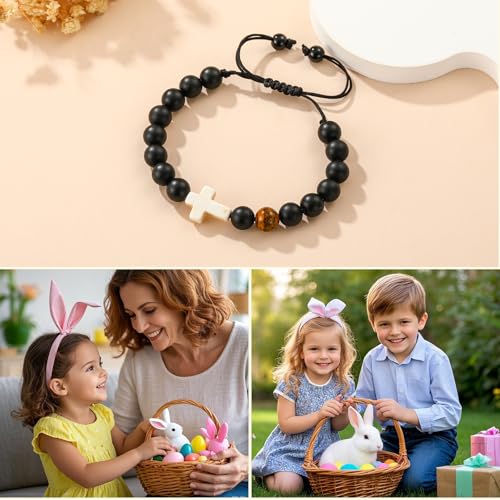 First Communion Confirmation Gifts for Girls, Cross Natural Beads Bracelet Christian Religious Jewelry Gifts for Kids Teen Girls - style: Style-4