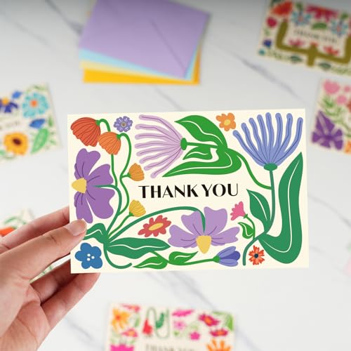 Thank You Cards Bulk with Envelopes Stickers Appreciation Cards Notes - color: flower thank you card, size: 24pcs