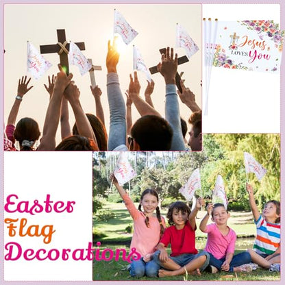 Outus 30 Pcs Jesus Stick Flags Small Christian Flag Jesus Love You Decor - style: Jesus Small Mini