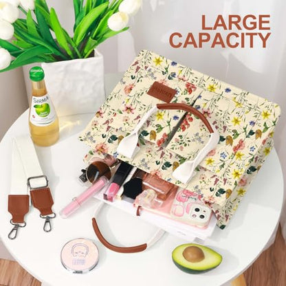 LHMTQVK Canvas Tote Bag for Women, Work & Bible Study Handbag - color: Retro Flower