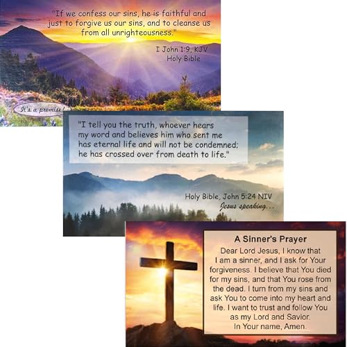 A Sinner's Prayer Pocket Cards, Gospel Tracts, Evangelism, Salvation Scriptures, Prayer Cards, John 3:16, 3.5x2 Variety Pack 3 Styles, 75 Cards