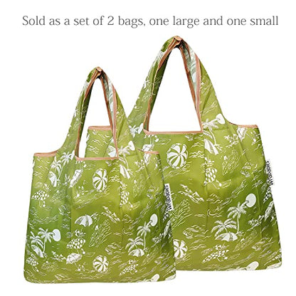 allydrew Large Foldable Tote Nylon Reusable Grocery Bags - color: Set of 2, Green Paradise, size: Large & Small (Set of 2)