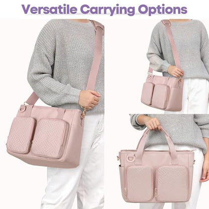 Teamoy Large Bible Bag for Women, Bible Tote Bag Book Cover Case, Pink - color: Pink