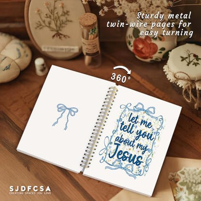 Coquette Blue Bow Christian Notebook Journal, Preppy Bible Verse Scripture Journal for Women, Girly Office Supplies, Let Me Tell You About My Jesus Religious Spiral Notebook 5.5x8.3 Inch - color: Let Me Tell You About My Jesus-Bow Blue