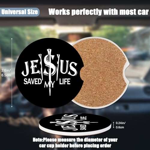 Christian Religion Cup Holders Car Coasters - Jesus Saved My Life Absorbent Ceramic Coaster, Drink Cup Holder Coasters, Auto Accessories for Women & Men, Pack of 2 - color: Jesus Saved My Life