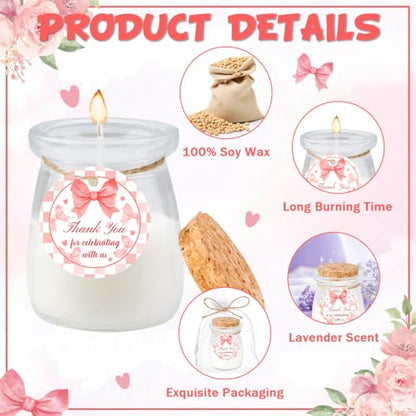 24Pcs Baby Shower Candle Party Favors Lavender Scented Glass Jars Wax Candle Bulk with Thank You Cards Organza Bags for Guests Boy Girl Birthday Gender Reveal Gift Souvenirs (Pink Bow, 24) - style: Pink Bow