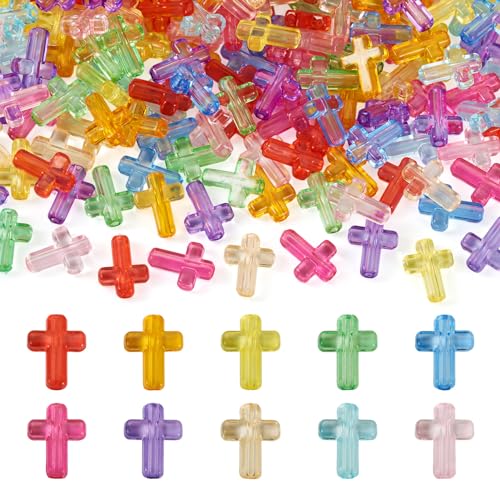FASHEWELRY 200Pcs Candy Color Acrylic Cross Beads Clear Small Crosses Spacer Beads Transparent Acrylic Pony Bead Cute Bead Bulk for Bracelet Necklace Jewelry Making - color: Cross-Random Mixed Color