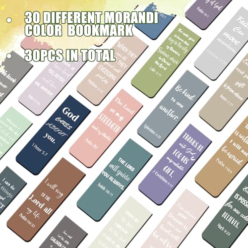 Chinco 30 Pcs Magnetic Christian Bookmarks - Bible Verse Inspirational Scripture Page Clips, Religious Prayer Bookmarks for Women, Kids, Teachers, Church Supplies & School Gifts(Morandi) - style: Morandi
