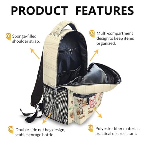 Girls Backpack for Kids Ages 6-16 Girls School Bookbag for Primary Elementary, Farm Animals Backpacks for Camping Travel Hiking Back to School Gifts - color: Beige