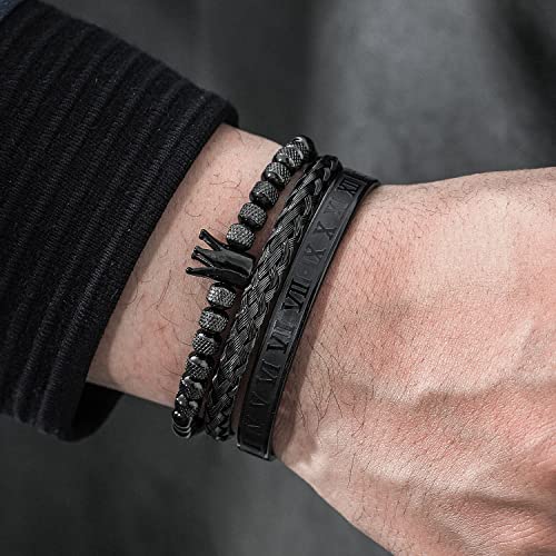 WFYOU Stainless Steel Bracelets for Men Gold Cuff Bracelet Birthday Gifts - color: Black 3
