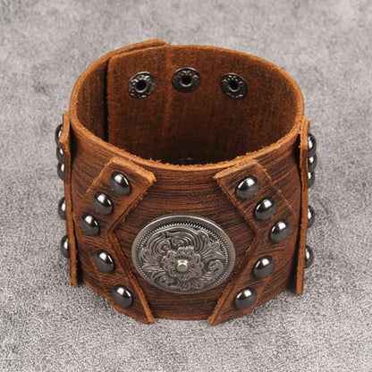 GelConnie Punk Leather Cuff Bracelet Adjustable Straps Wrap Bracelets Arm Armor Cuff Gothic Leather Wristbands for Men, Women - color: MLPB100-Brown
