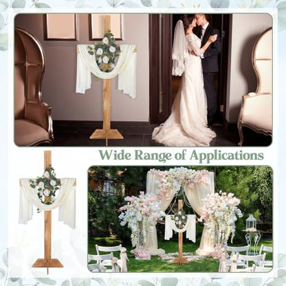 71Inch Large Wooden Cross for Wedding White Ribbon Eucalyptus Garland Brown - color: Brown, size: 71Inch