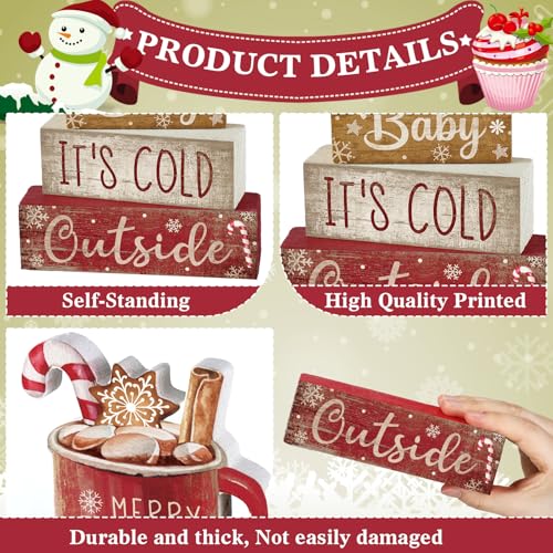 Moucuny 4 Pcs Christmas Table Decorations Indoor, Hot Cocoa Wood Block Sign - style: Cocoa