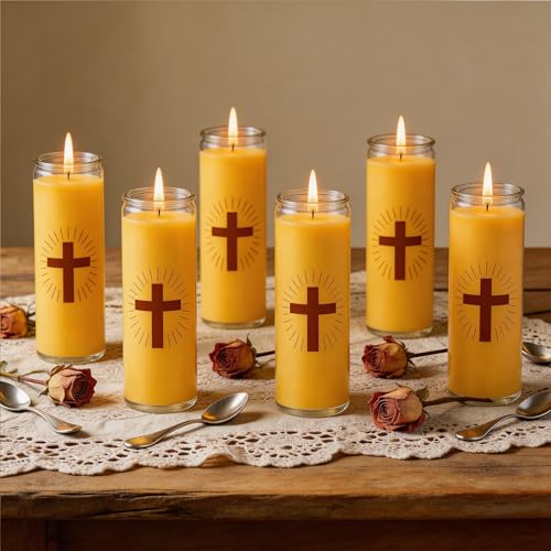 6 Pack Beeswax Prayer Candles, Devotional Candles in Glass - size: 6