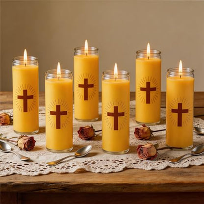 6 Pack Beeswax Prayer Candles, Devotional Candles in Glass - size: 6