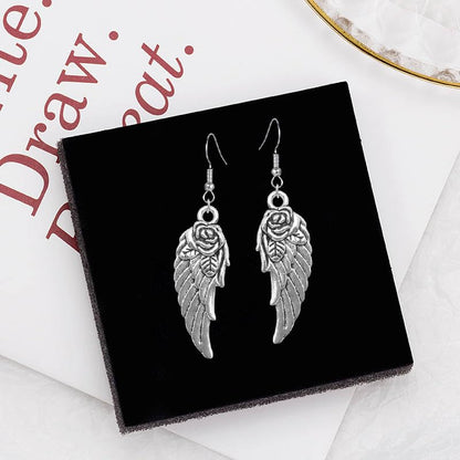 coadipress Angel Wing Earrings for Women Unique Silver Plated Fairy Feather Guardian Dangle Drop Hook Earrings Jewelry - color: Silver Rose Wing