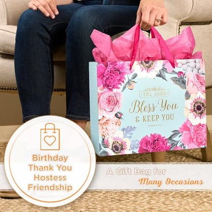 Christian Art Gifts Large Gift Bag with Card & Tissue Paper, Lord Bless You - color: Bless You/Pink, style: Large Landscape