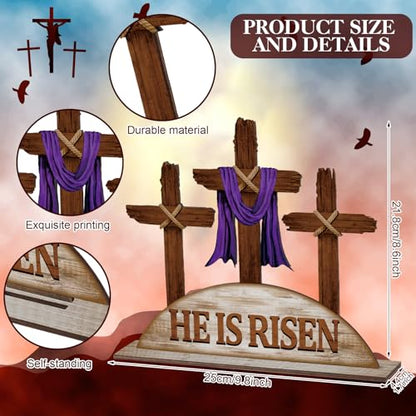 Beeveer Empty Tomb Easter Scene and Cross Decoration He Is Risen Decor Religious Wooden Tabletop Signs Christian Table Centerpiece for Easter Birthday Rustic Farmhouse Home Spring Decor(Classic Style) - style: Classic Style