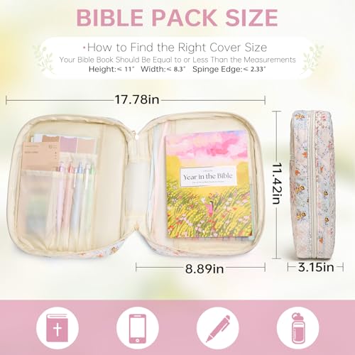 Bible Bag Cover Case for Women Study Supplies Kit Church Book Holder - color: Spliced Flower