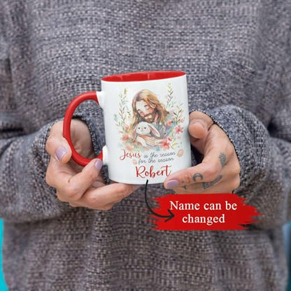 Customized Cup Featuring Jesus And Bunny Illustration, Christian Coffee Mug 11oz 15oz, Custom Name Religious Cup For Adults, Personalized Christian Ceramic Mug, Gift For Christian Holiday - color: XUA-324-1553-JESUS AND RABBIT MUG