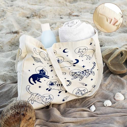 Aesthetics Canvas Tote Bag - Art Design Gift for Women, Reusable Purse Tote Bag with Inner Zip Pocket - style: Cat-05