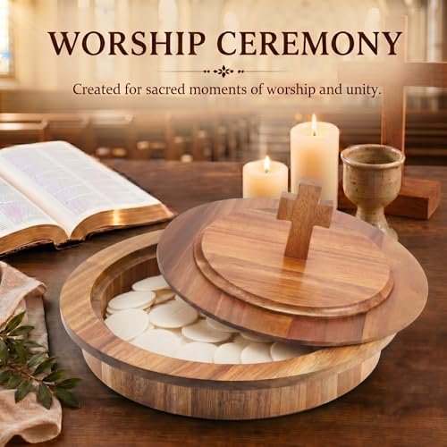 Zhehao 1 Pcs Wood Communion Bread Plate for Church Holy Communion Wafer Tray with Lid Elegant Worship Serving Plate for Church Service Ceremony (Acacia Wood Style) - style: Acacia Wood Style