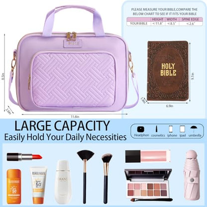 Bible Cover for Women Bible Case, Large Bible Bag, Bible Study Supplies Bible Journaling Kit Book Carrying Case with Bible Highlighters Tabs, Valentines Day Christian Gifts for Women (Purple) - color: Purple