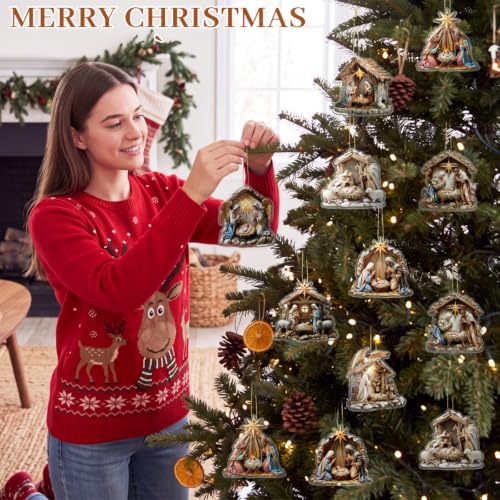 Wenqik 12 Pcs Christmas Nativity Scene Ornaments for Tree Acrylic,Vintage - style: Vintage