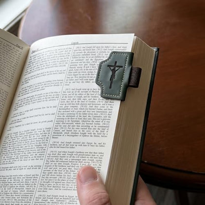 Personalized Magnetic Leather Style Bookmark with Pen Holder, Custom Engraved Name Initial Bible Verse, Cross Lion Monogram Book Marker, Gift for Readers Teachers Students Men Women - color: Lion and Cross