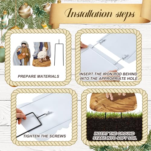 Reallnaive Metal Christmas Outdoor Nativity Scene for Yard with Stake 30 Inch Large Christmas Nativity Set with Baby Jesus Mary and Joseph Outside Waterproof Religious Yard Lawn Signs for Garden Lawns - style: Classical
