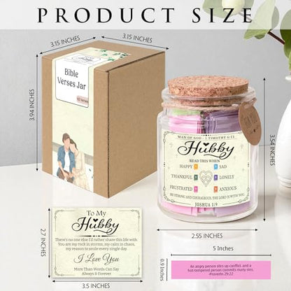 Hubby Bible Verse Jar – Father day Gifts for Husband, 92 Color-Coded Bible Verses “Read This When” | Christian gifts for men - color: Hubby Bible Verse Jar