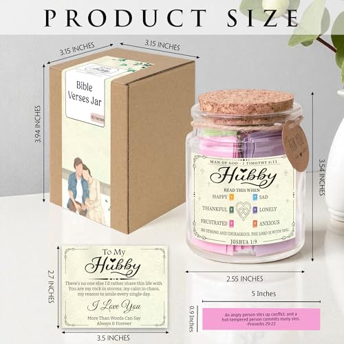 Hubby Bible Verse Jar – Father day Gifts for Husband, 92 Color-Coded Bible Verses “Read This When” | Christian gifts for men - color: Hubby Bible Verse Jar