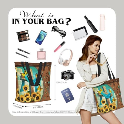 Bible Tote Bags for Women Christian Gifts Religious Church Shoulder Bag - color: Sunflower Cross