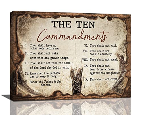 The Ten Commandments Wall Art 10 Commandments Christian Bible Verse Religion Scripture Pictures Wall Decor Canvas Painting Prints Artwork Framed for Church Living Room Bedroom Office 16"x12" - color: 10 Commandments-3, size: 16"L x 12"W
