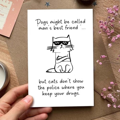 Humorous Birthday Card for Cat Lover, Funny Friendship Card from Cat, Cats are Man's Best Friends - color: Cats are Man's Best Friends