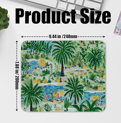Green Tropical Palm Tree Island Scene Mouse Pad for Desk, Botanical Jungle Nature Landscape Mousepads with Anti-Slip Rubber Base for Computer Laptop Home Office Desk Accessories, 9.5x7.9 Inch - color: Square mouse pad-Tropical coast