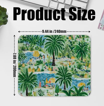Green Tropical Palm Tree Island Scene Mouse Pad for Desk, Botanical Jungle Nature Landscape Mousepads with Anti-Slip Rubber Base for Computer Laptop Home Office Desk Accessories, 9.5x7.9 Inch - color: Square mouse pad-Tropical coast