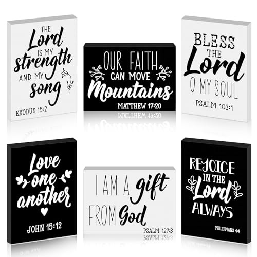 Yalikop 6 Pcs Bible Verse Christian Mini Wooden Sign, Affirmative Style - style: Affirmative Style