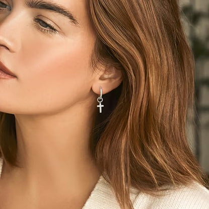 DAILY VIBES Cute Butterfly Star Cross Heart CZ Dangle Earrings for Women - color: Silver Cross CZ