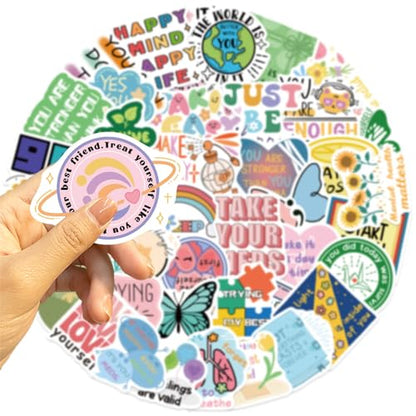Mental Health Stickers,50Pcs self-Healing Aesthetic Positive Words Stickers for Scrapbooking Journal Water Bottle Laptop Kindle Suitcase Skateboard (Colours-B4) - color: Colours-b4