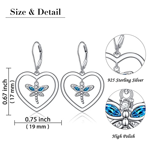 S925 Sterling Silver Heart Dangle Drop Earrings for Women Jewelry Gift - style: Dragonfly