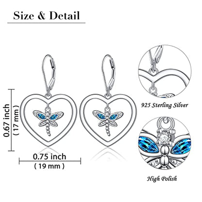 S925 Sterling Silver Heart Dangle Drop Earrings for Women Jewelry Gift - style: Dragonfly