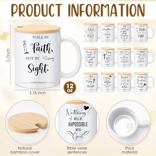 Didaey 12 Sets Christian Mugs Gifts Bible Verses Ceramic Cups, Religious - style: Religious
