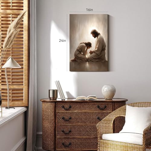 Snlihc Wrapped Canvas Christian Jesus Girl Prayer Room Wall Art 12x16 in - color: Repent, size: 16"L x 12"W